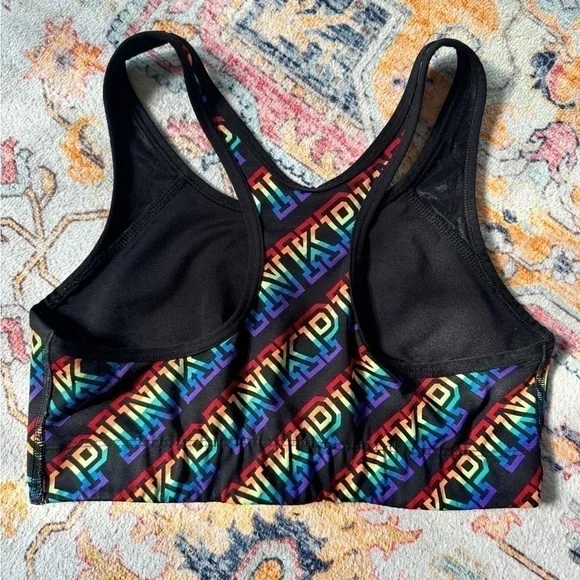 Victorias Secret PINK pride Neon Rainbow Ultimate Gym Fitness Sports Bra Medium - Picture 3 of 3
